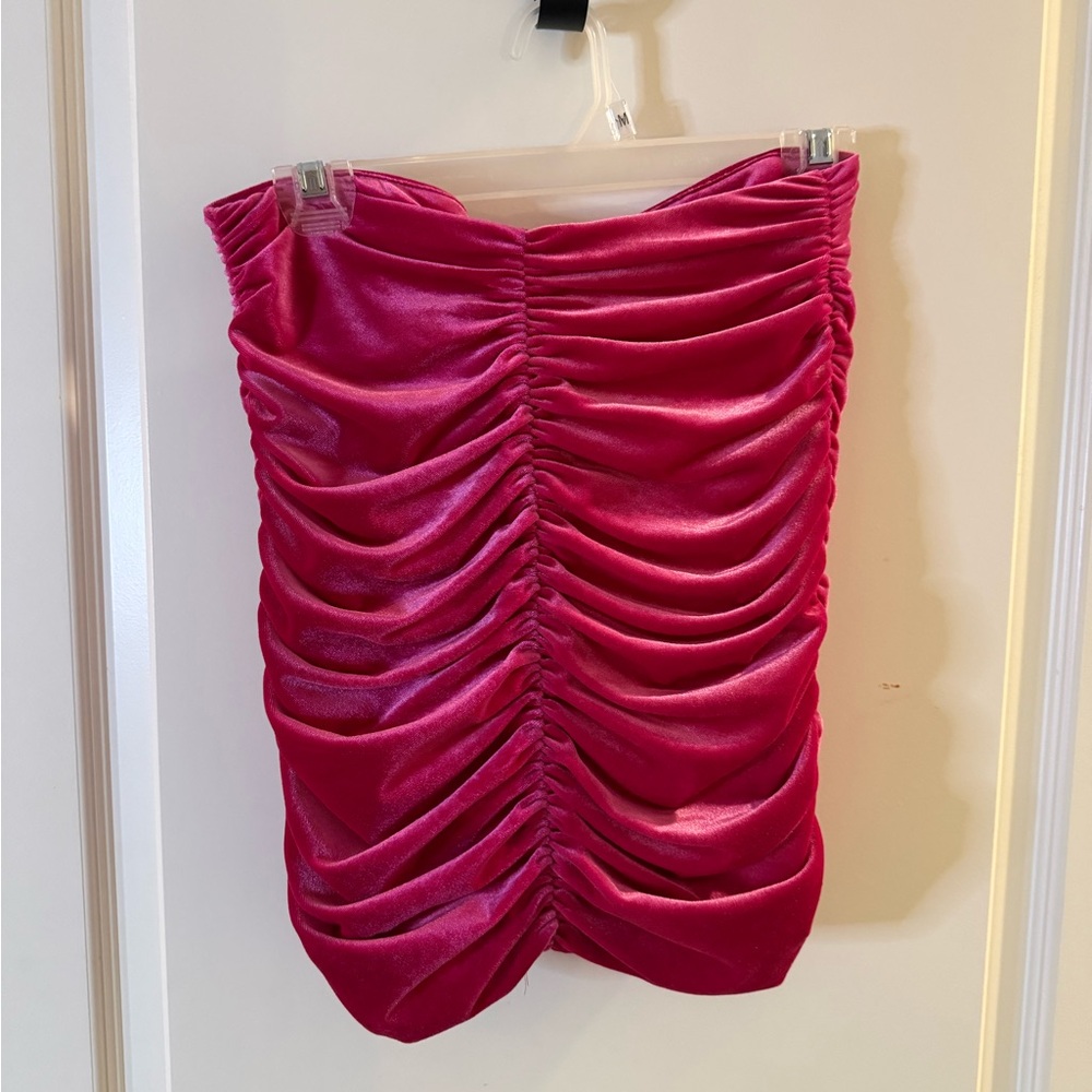 ZARA Ruched Velvet Tube Top in Vibrant Fuchsia - Size S- NWOT